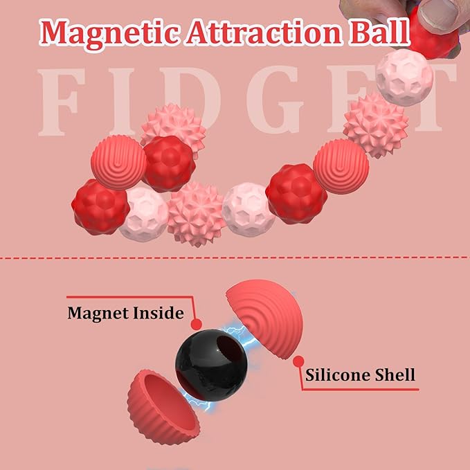 8PCS Sensory Fidget Balls For Adults & Teens, Magnetic Attraction Stress Balls With Silicone Shell-To Calm Restless Hands and Anxious Mind, Quiet Desk Fidget Toys for Office Travel Toys Gift (Pink,8)