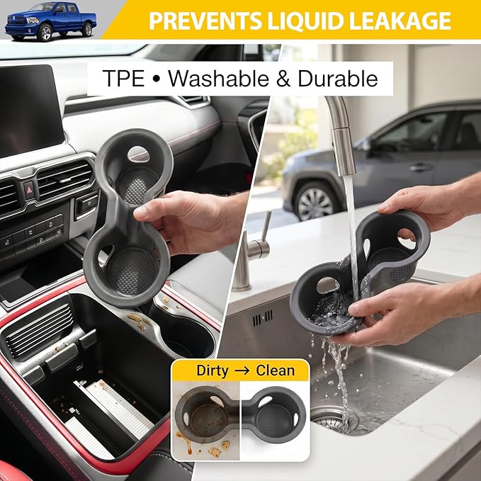 Bucket Seat Cup Holder for 2013-2018 Dodge RAM 1500 2500 3500 & 2019-2024 Classic Models Center Console Cup Holder Insert Cupholder Organizer Coaster Liner Accessories(Bucket Seat Only)