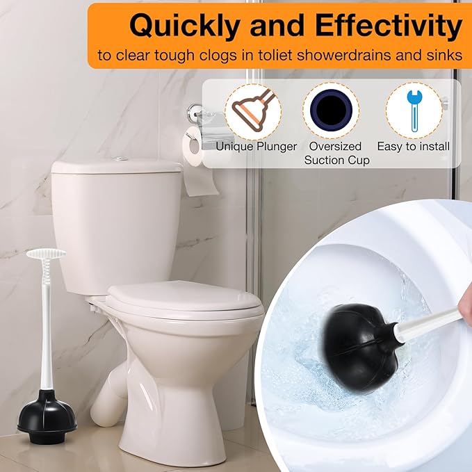 Teenyyou 6 Pcs Toilet Plunger Bulk Heavy Duty Plunger for Bathroom Double Thrust Rubber Force Cup Toilet Bowl for Drain Clog Remover Commercial Industrial Use Black 16.73 Inches