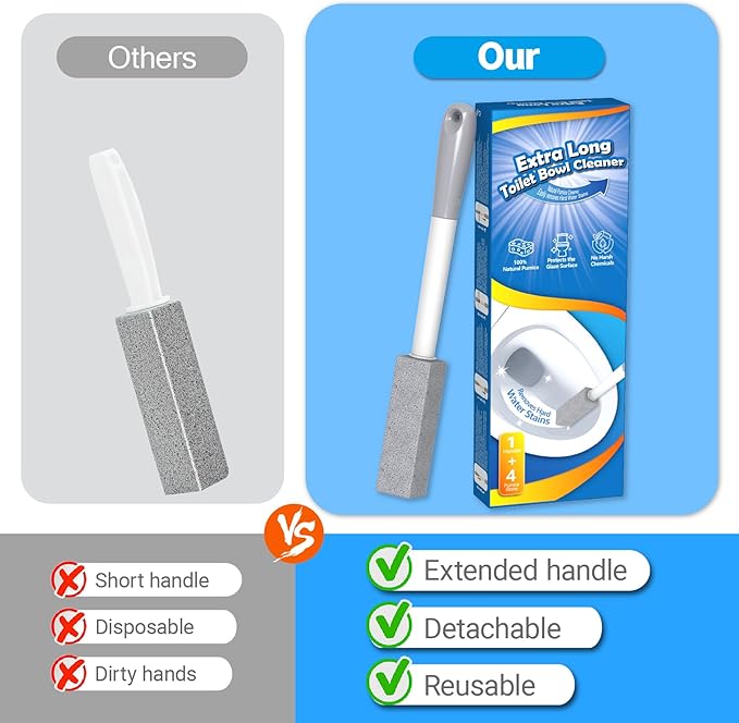 FAZMoss 4PCS Pumice Cleaning Stone with Handle Toilet Bowl Cleaner Hard Water Ring Remover for Bath/Pool/Kitchen/Household Cleaning (4 Pack with Handle)