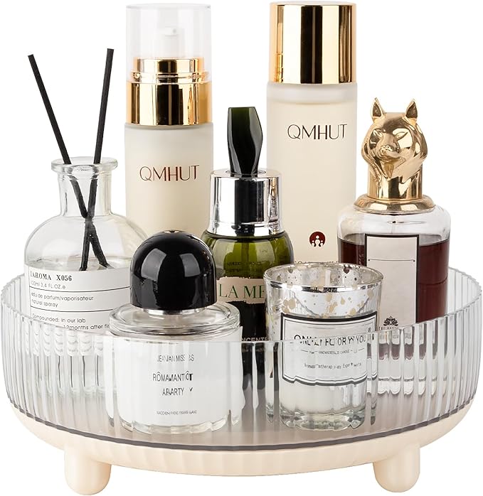 Anyoifax 360 Rotating Makeup Organizer Perfume Tray Skincare Holder Spinning Cosmetic Storage Bathroom Countertop Organizer Lazy Susan Turntable for Dresser, Vanity, Kitchen, Small Beige