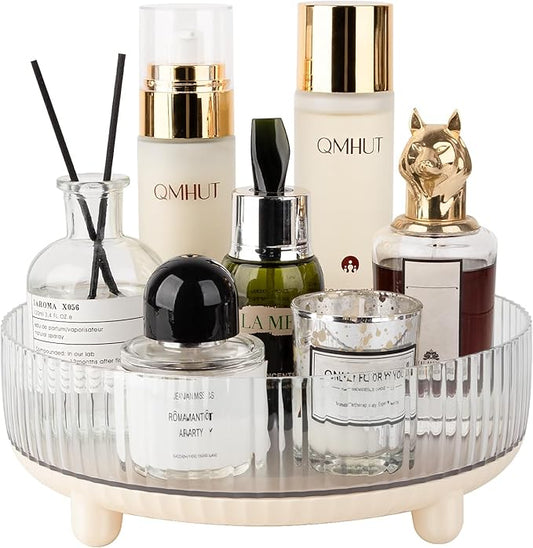 Anyoifax 360 Rotating Makeup Organizer Perfume Tray Skincare Holder Spinning Cosmetic Storage Bathroom Countertop Organizer Lazy Susan Turntable for Dresser, Vanity, Kitchen, Small Beige