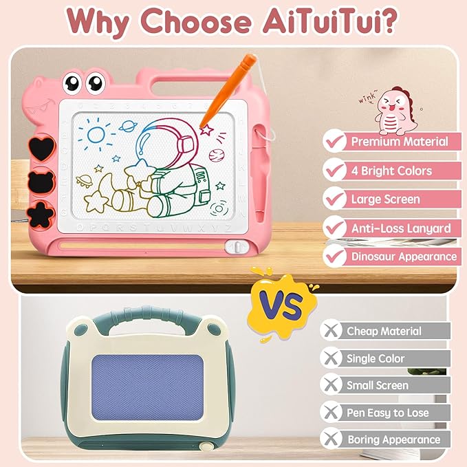 AiTuiTui Magnetic Drawing Board Toddler Toys Gift for Girls Boys, Color Sketch Writing Scribble Doodle Pad Travel Games, Educational Learning Kids Toys for Birthday or Christmas (Pink)