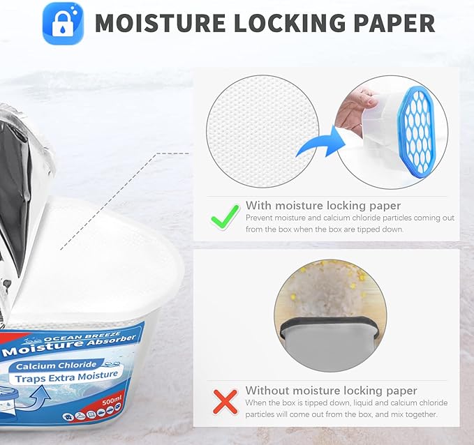 Vacplus Moisture Absorbers 6 Pack, Portable Humidity Absorber Boxes for Your Bathroom, Closet & Car, Dehumidifier with Ocean Fragrance, 10.5 Oz