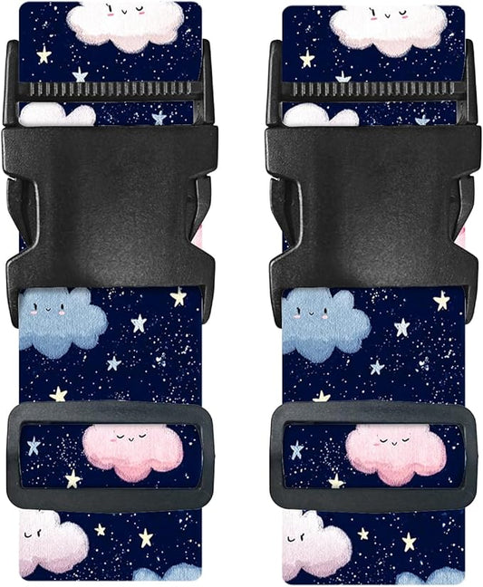 Nuxovilar Luggage Straps of 2 Set Cartoon Clouds Stars Pattern, 1.96x90.5 inches - Luggage Straps for Suitcases, Great for Night Trips, Family Travel, Daily Use