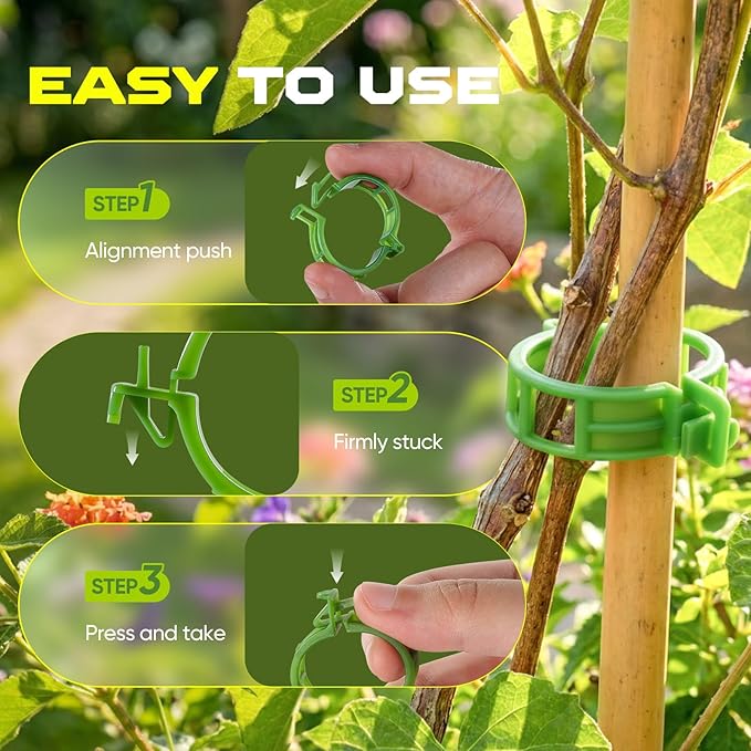 100pcs Secured Plant Clips,Plastic Trellis Garden Support Clips for Climbing, Outdoor Clips for Support Grape Tomato Vine Vegetables Plants,Reusable Clips to Grow Upright Makes Plants Healthier