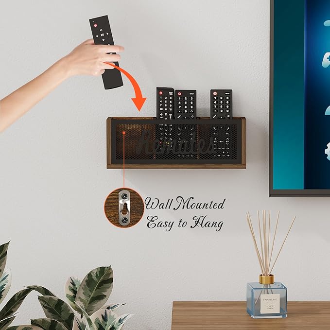 YINMIT Remote Control Holder, TV Remote Holder Wall Mount, Universal Remote Caddy, 3-Slot Remote Organizer Storage Box for Remote, Phone, Mail, Wallet, Notebook(For 5 or 6 Remote Controls)
