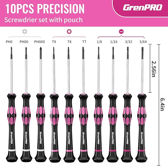 10-Piece Precision Screwdriver Set, Magnetic Small Screwdrivers with Phillips, Slotted, Torx Star for Eyeglass, Watch, Computer, Laptop, Phone,Pink