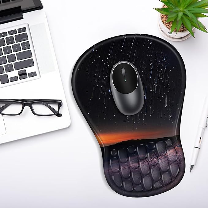 YIWEI Ergonomic Mouse Pad with Wrist Rest - Comfortable Office Mousepad with Memory Foam Wrist Support for Carpal Tunnel Relief, Mouse Pads with Non-Slip Base for Gaming and Home (Meteor)