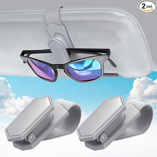 Veharvim One-Handed-Operation Sunglasses Holder for Car, Visor Sunglass Holder Clip, Car Accessories Interior, Universal Fit Silicone Padded Visor Sunglass Holder Car, Unmatched Durability (2 Pack)