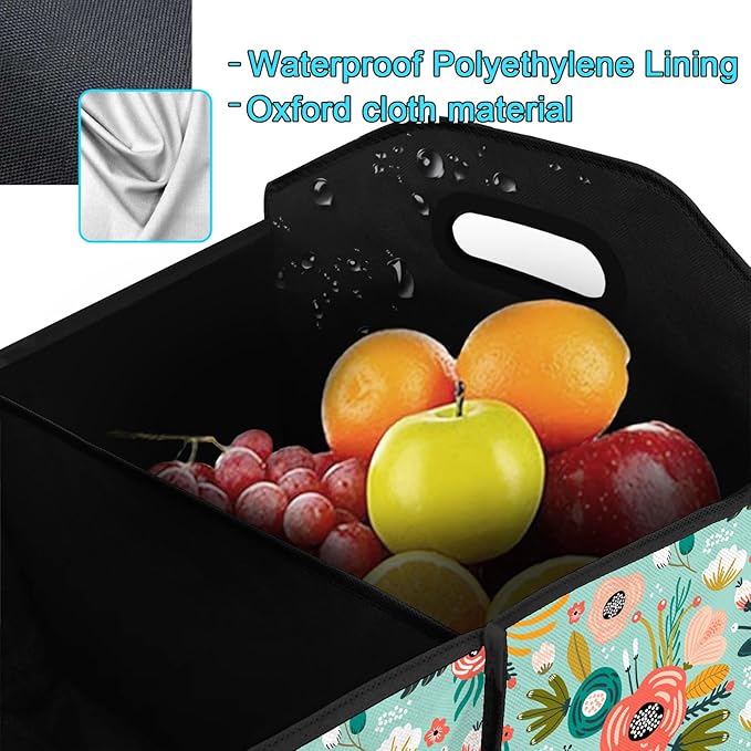 FREZORA Flower Car Trunk Organizer Storage Box Collapsible Non-Slip Automotive Organizer Vehicle Organization
