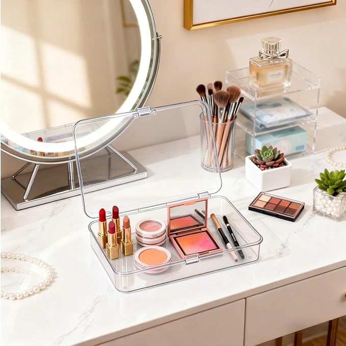 LJY 12 Pieces Rectangular Empty Mini Clear Plastic Organizer Storage Box Containers with Hinged Lids (4.5 x 3.3 x 1.1 inch, Transparent)