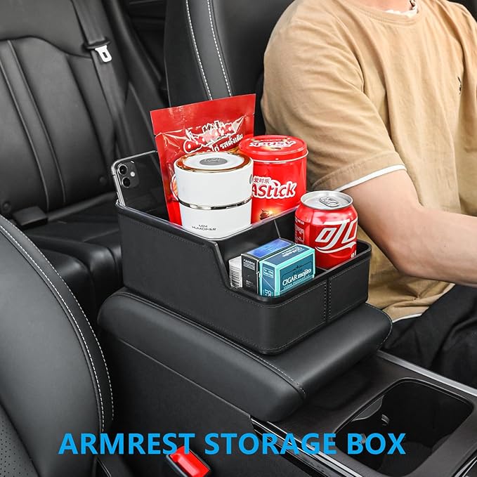 Car Storage Organizer Between Seats, Center Console Armrest Storage Box, Back Seat Organizer with Small Compartment, Car Interior Storage Box, Cup Holder Tray with Non-slip Mat (Black)