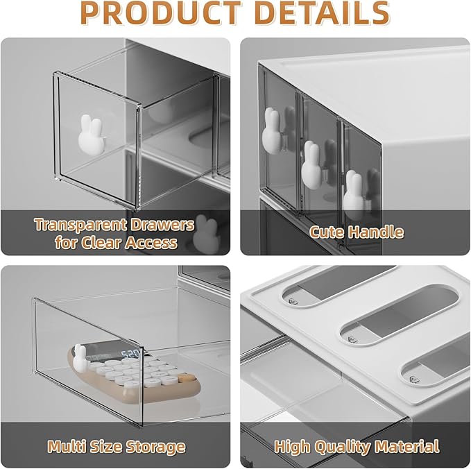 Marbrasse Desk Organizer with 6 Drawers, 3 Tier Stackable Storage Drawers Plastic Makeup Storage, Office Organizers and Storage, Desk Storage Box for Office, School, Home