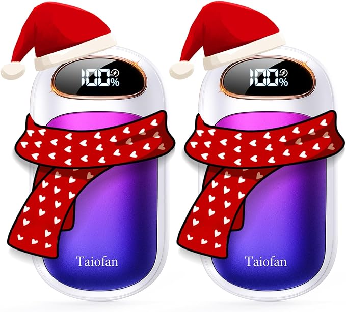 Rechargeable Hand Warmer 2 Pack, LED Display & 4 Levels, Ultrathin Electric Hand Warmers Portable USB Pocket Heater Fits Gloves for Hunting Essentials, Camping, Raynauds, Gifts for Christmas