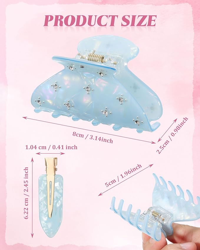 6PCS Acrylic Marbled Hair Claw Clips - Include No Bend No Crease Hair Clips and Medium Rhinestone Claw Clip, Cute Stylish Hair Accessories for Women Makeup, Strong Hold Non Slip for Thick Thin Hair