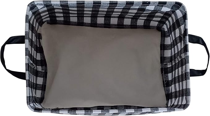 KUNRO Rectang Storage Basket Gift Shelf Basket Storage Bin, Nursery Basket Organizer Box for With Handles for Room Deco(Black grid)