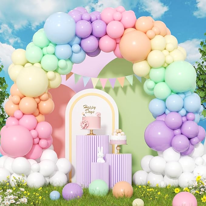 EICUECUE 426Pcs Pastel Balloon Arch Kit - 7 Macaron Assorted Colors Balloon Garland Kit for Birthday Party Kids Girls Baby Shower Wedding Anniversary Pride Easter Rainbow Supplies Party Decorations