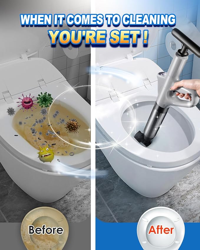 High Pressure Toilet Plunger, Heavy Duty Toilet Auger Air Drains Blaster, Powerful Air Plunger Sink Plungers with Visual Barometer, Drain Clog Remover for Bathroom Floor Drain Clogged Kitchen Pipe