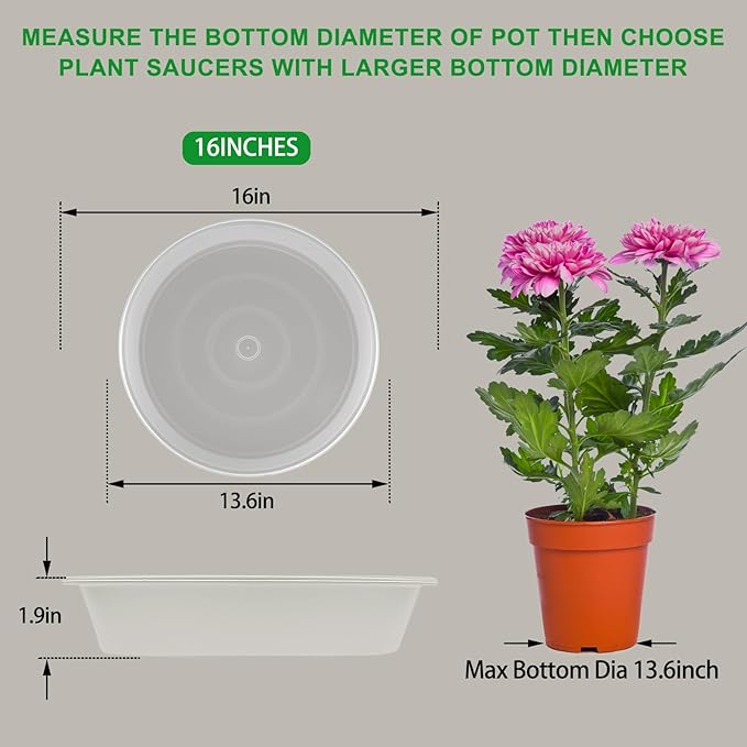 TITE 3 Pack Plant Saucer Heavy Large Planter Durable Thicker Plastic Plant Trays for Indoors and Outdoor,Plant Saucer Drip Trays (Transparent, 16 inch)