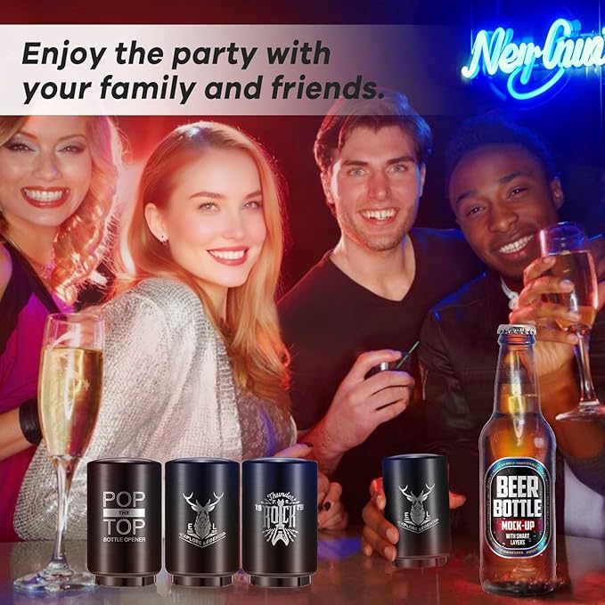 2PCS Automatic Beer Bottle Opener Drafts Top Beer Can Opener, Stainless Steel One-Handed Bottle Openers for Seniors, Portable for Kitchen Home Bar Restaurant Household Utensils Beer Accessories Gift