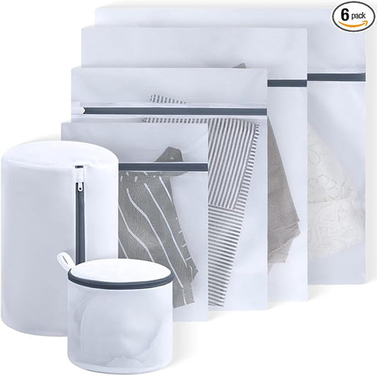 Mesh Laundry Bags for Delicates - 6 Pack Wash Bags for Bras, Lingerie, Socks & Baby Clothes - Fine Mesh Washing Machine Bags with Zipper, Reusable Garment Bags for Travel & College Dorm Essentials