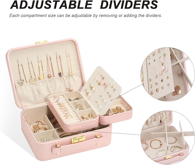 Large Jewelry Travel Case, Jewelry Case for Necklaces, Large Jewelry Case, Jewelry Box for Women Girls. (Pink)