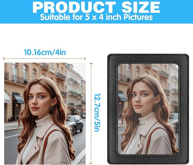 Leather Car Visor Picture Holder Photo Clip Fits 5-Inch Car Picture Frame Displays Your Photographs Sun Visor Car Photo Holder Black Both Horizontally And Vertically, Photo Car Visor Clip for Vehicle
