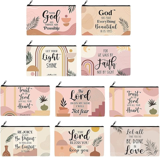 Reginary 20 Pieces Boho Religion Cosmetic Bag for Women Christian Bible Roomy Makeup Bags with Zipper Church Religious Toiletry Bag Pouch Travel Accessory Organizer Gifts, 7 x 4.3 Inches