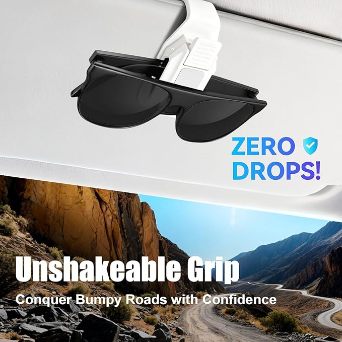 Dsycar 2 Pack Sunglasses Holder for Car, One-Handed-Operation Visor Sunglass Holder Clip, Easy Access Storage for Driving, Universal Fits Eyeglasses Clip Compatible with All Glasses (White)