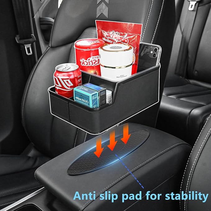 Car Storage Organizer Between Seats, Center Console Armrest Storage Box, Back Seat Organizer with Small Compartment, Car Interior Storage Box, Cup Holder Tray with Non-slip Mat (Black)