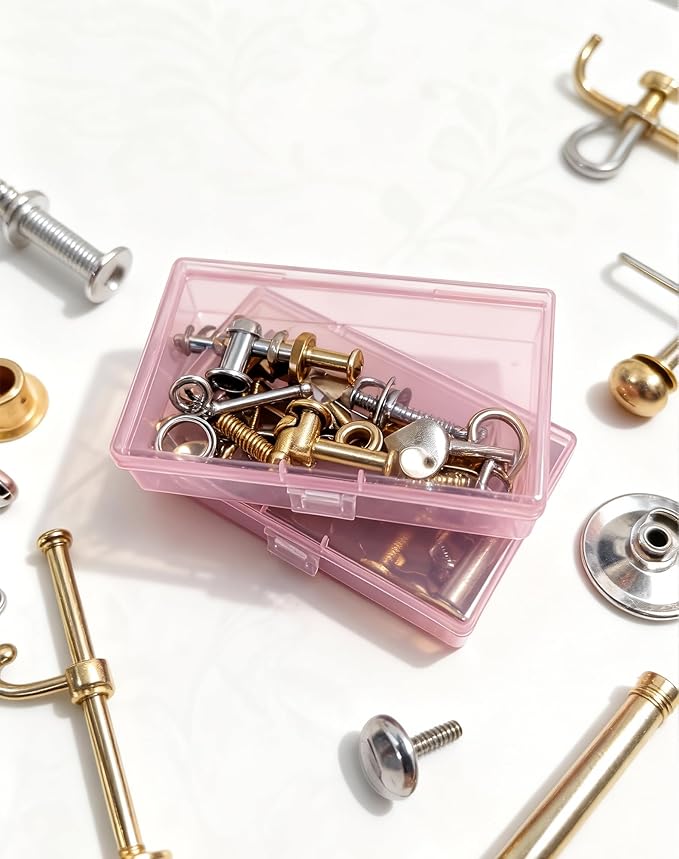 LJY 12 Pieces Rectangular Empty Mini Clear Plastic Organizer Storage Box Containers with Hinged Lids (5.3 x 3.1 x 1.2 inch, Pink)