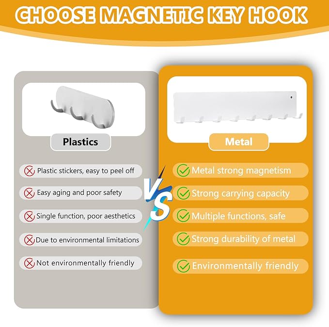 Magnetic Key Holder for Frideg,Heavy Duty Strong Magnetic Key Hanger with 8 Hooks for Refrigerator,Magnetic Kitchen Utensil Holder for Metal Surface in Entryway,Garage,Pantry (White)