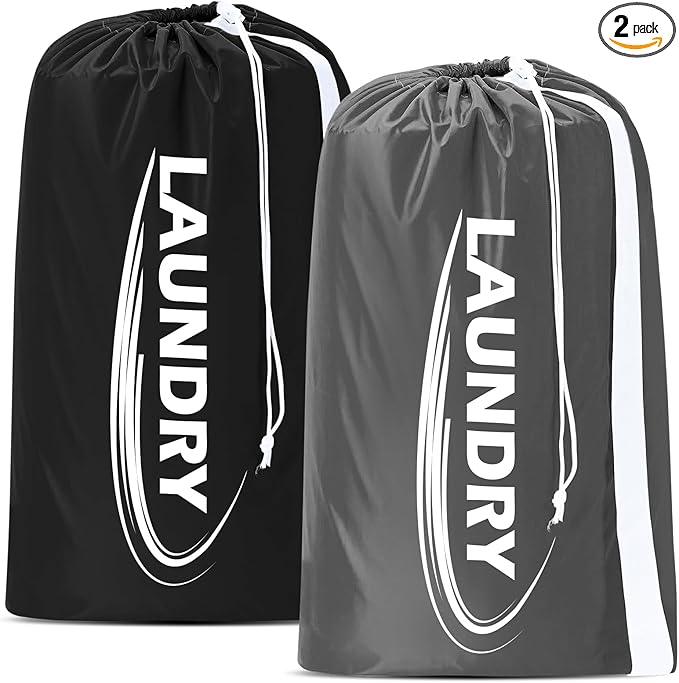 Sylfairy 2 Pack XL Laundry Bag with Strap, Heavy Duty Travel Laundry Bag, Rip-Stop Dirty Clothes Shoulder Bag with Drawstring, Easy Fit a Laundry Hamper or Basket Travel Essentials