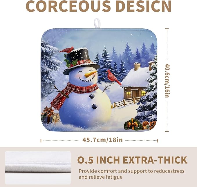 Winter Snowman Dish Drying Mat for Kitchen Counter 16x18 Snow Cardinals Pine Tree Christmas Drying Mats Microfiber Absorbent Dishes Pad Dish Drainer Rack Mats for Coffee Bar Sinks Kitchen Accessories