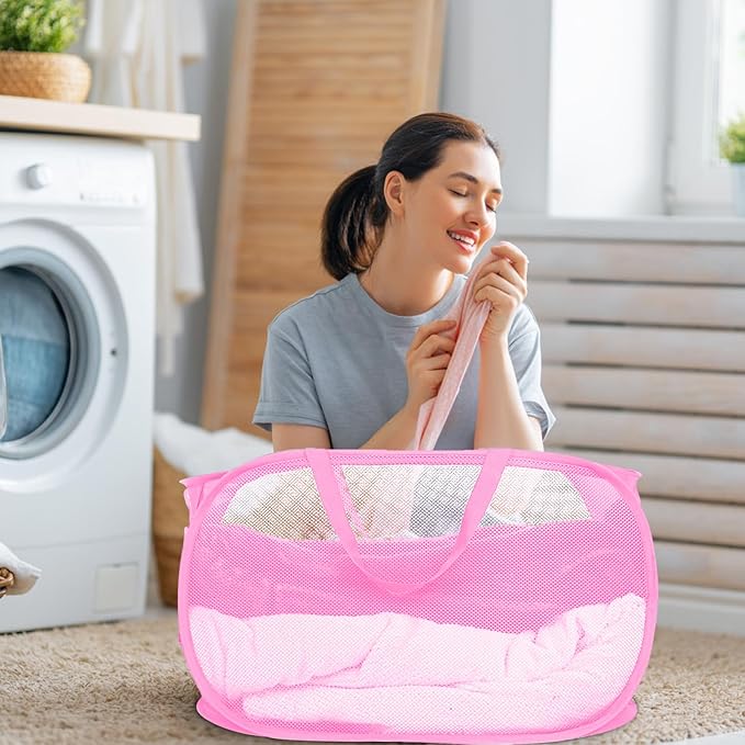 4 Pack Collapsible Laundry Baskets, Foldable Laundry Basket with Pocket, Durable Mesh Pop Up Hampers, Reinforced Handles Dirty Clothes Hamper for Laundry, Bedroom, Bathroom, Dorm, Travel or Camping