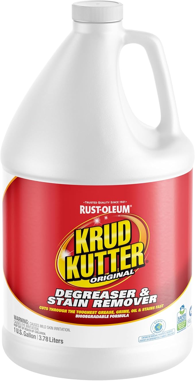 Krud Kutter Original Concentrated Cleaner Degreaser, 1 Gallon, Heavy Duty Multi Surface Cleaner for Grease, Oil and Tough Stains, Dilutable for Kitchen, Garage, Floors and Outdoor Use
