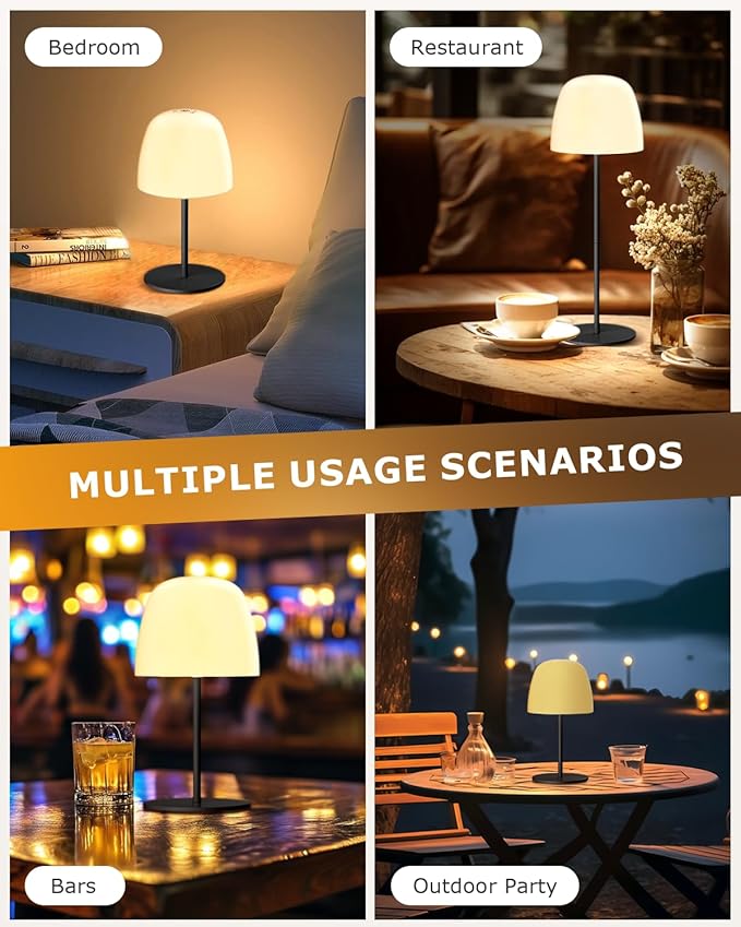 2 Pack Portable Cordless Table Lamp, 3 Color Stepless Dimming 5500mAh Rechargeable Battery Operated LED Desk Lamp, for Bedroom/Couple Dinner/Desk/Cafe/Dining Room/Terrace