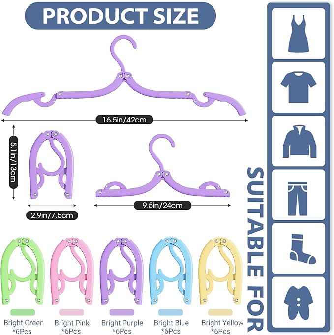 15 Pcs Travel Hangers Portable Foldable Travel Hanger Organizer, Plastic Cruise Ship Accessories Essentials Clothes Hanging Rack Folding Hangers for Traveling Camping Flying RV Europe Suitcase, Multi