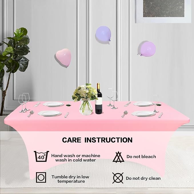 IVAPUPU 2 Pack 4FT Table Cloth for Rectangular Fitted Events Stretch Pink Table Covers Washable Table Cover Spandex Tablecloth Table Protector for Party, Wedding, Cocktail, Banquet, Festival