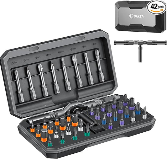 Saker 42-in-1 Magnetic Screwdriver Set, Multi-Bit Free Combination Ratchet Screwdriver Set Portable Repair Tool Kit for Gifts, Furniture, Computers, Bicycles, and DIY, Grey