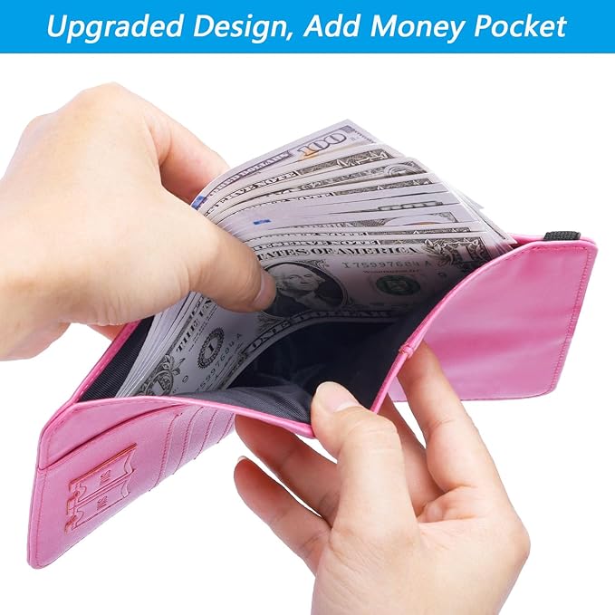 Airtag Passport Holder Cover Wallet Travel Essentials RFID Blocking Leather Card Case International Must Haves Travel Accessories for Women Men(119#Pink)