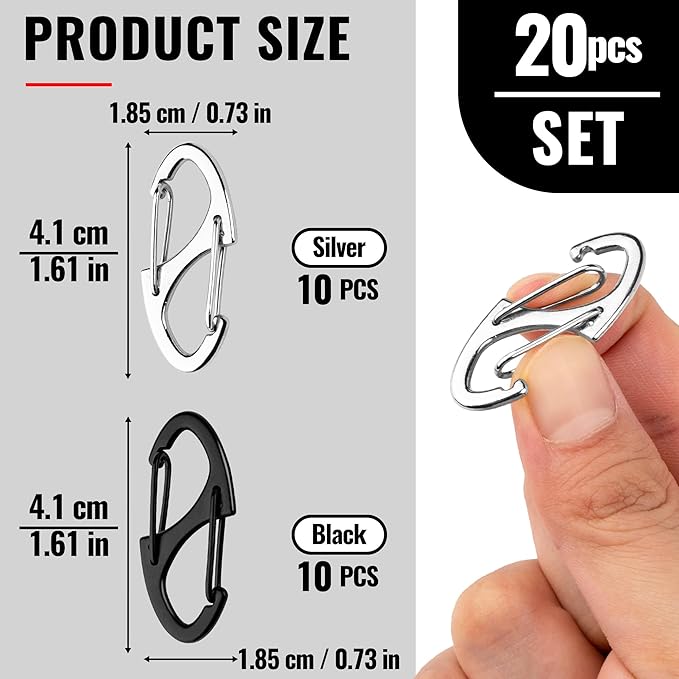 20Pcs Zipper Clips Anti Theft, Zipper Pull Replacement for Backpacks, Dual S Shaped Small Carabiner Clip Theft Deterrent for Suitcase, Keep Luggage Closed(Silver and Black)