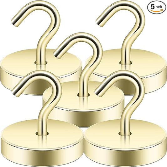 Neosmuk Magnetic Hooks, Cruise Ship Essentials, 100lb+ Heavy Duty Magnetic Hooks for Cruise Cabins, Refrigerator, Grill, Hanging, and Travel | Extra Strong Must-Have Magnet Hooks, Gold, 5 Pack