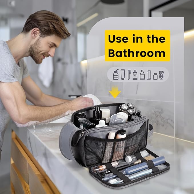 Vorspack Large Travel Toiletry Bag - Water Resistant Travel Bag for Toiletries, Cosmetics, Accessories, Gifts for Men - Grey