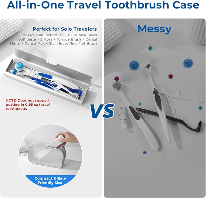 Wider Aluminum Toothbrush Travel Case, Portable Travel Toothbrush Holder, Durable Manual Toothbrush Box Container for Traveling, Bathroom, Camping, Business Trip-Not for 0.85oz Toothpaste