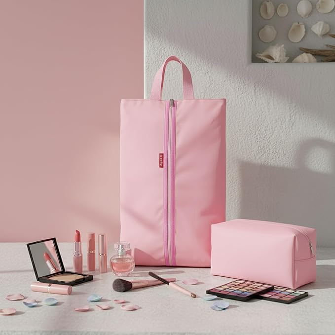 6pcs Portable Shoe Organizer, Travel Pouches with Zipper, Golf Shoe Bags, Clothes Bags, Soccer Cleats Bag Shoe Pouch for Gym, Waterproof, Odor-Resistant (Pink)