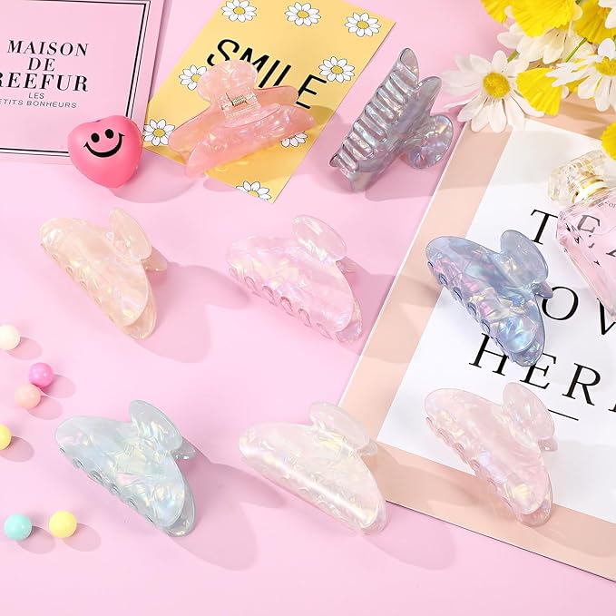 8 Pcs Large Acrylic Hair Claw Clips for Women Cute Non-slip Strong Hold Jaw Clamps Accessories for Thick Thin Hair(Fantasy Color)