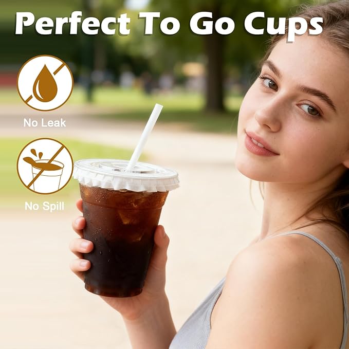 Lamosi 100 Pack 12 oz Clear Plastic Cups with Lids and Straws, Disposable Iced Coffee Cups with Lids for To-Go Cold Drinks, Smoothies and Slushie