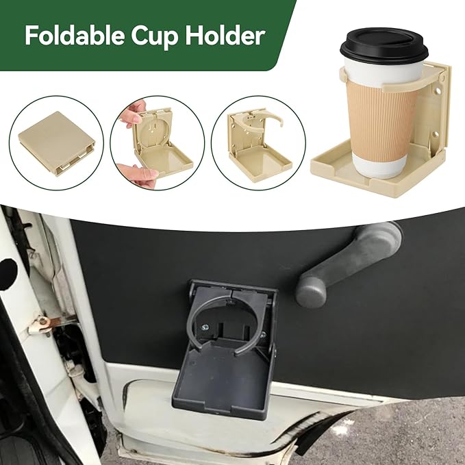2pcs Adjustable Folding Cup Holder Automotive Water Drink Bottle Holder, fit Most Size Mugs Bottle, with Screws and Tapes, for Car Auto Truck RV Boat Van Camper Caravan Marine Yacht (Beige)